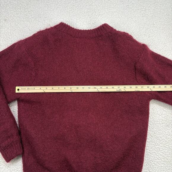 80s Maroon Wool Blend Cable Knit Cardigan Fisherman Sweater Alexa Grace Large - Picture 5 of 6